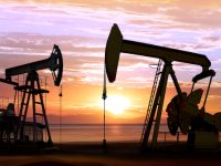 oil pumps on sunset