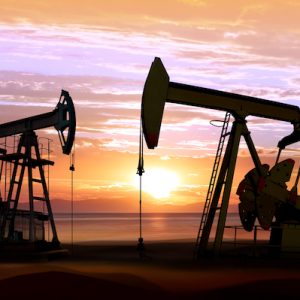 oil pumps on sunset