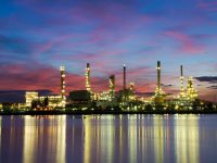 Oil Refinery at Twilight , Chao Phraya River , Bangkok , Thailand