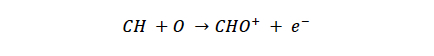 hydrocarbon radicals are thought to react with an oxygen atom to form the CHO+ ion according to the following reaction
